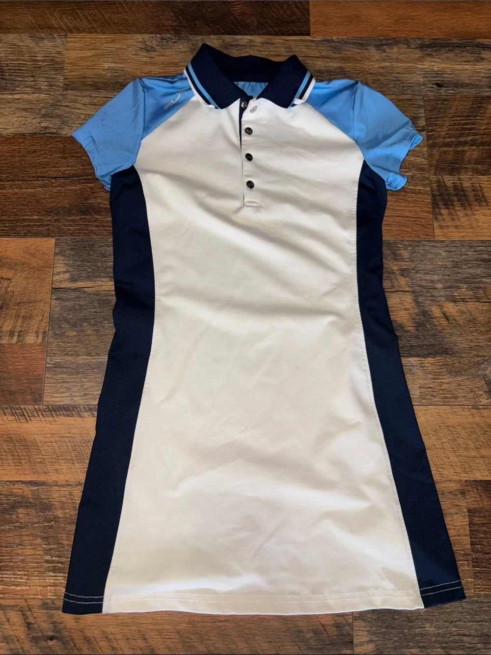 RLX Ralph Lauren Athletic Polo Dress in White, Navy & Light Blue